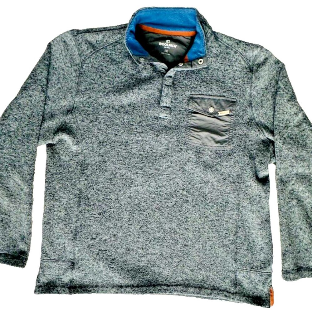 Woolrich Pullover 1/4 Zip Snap Button Pocket Sweater Sweatshirt Gray Men M
